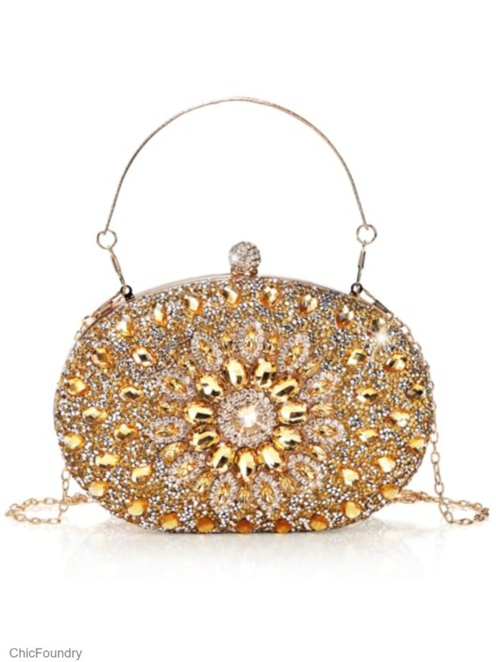 Rhinestone Evening Clutch Purse Sparkly Handbag Detachable Chain